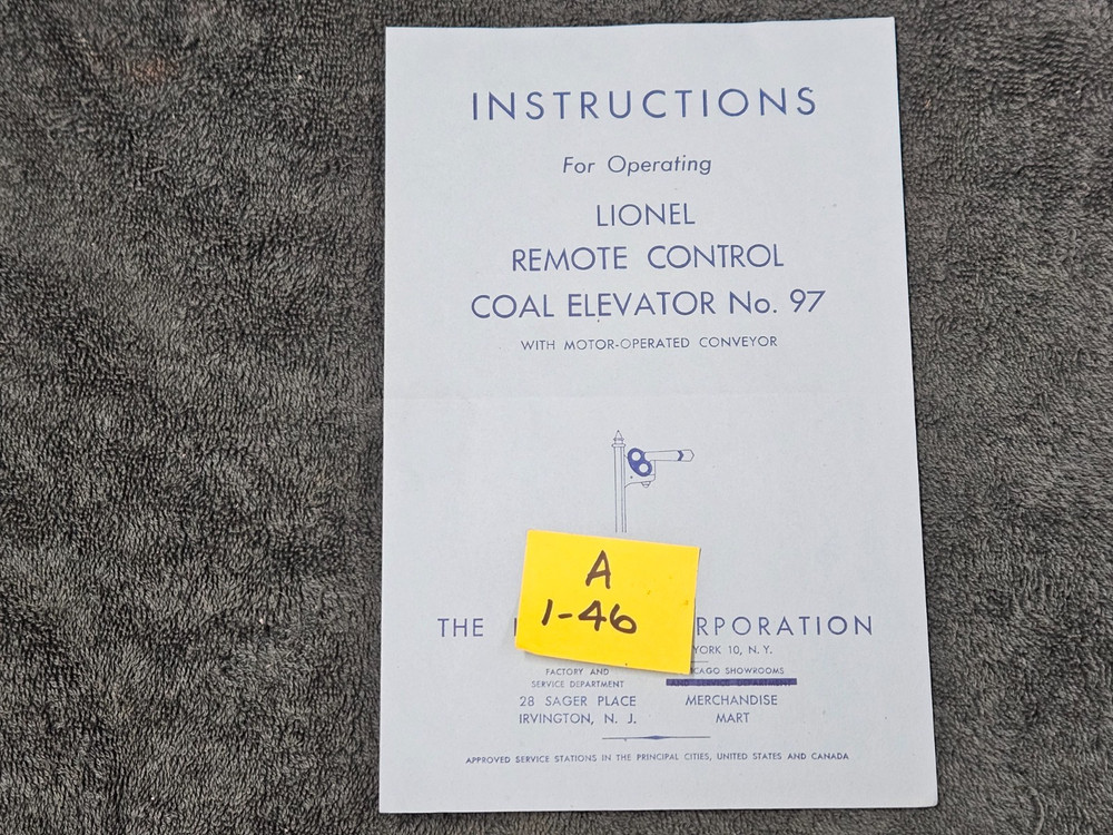 LIONEL 97 REMOTE CONTROL COAL ELEVATOR INSTRUCTION ORIGINAL