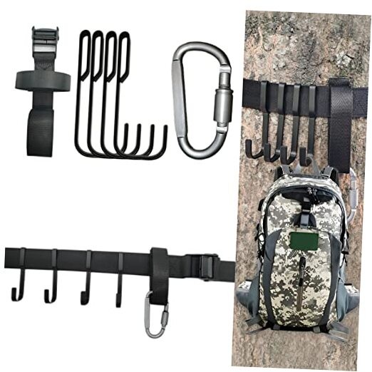 Bow Hanger Tree Strap with 1 Carabiner and 4 Metal Hooks，Adjustable Tree Strap