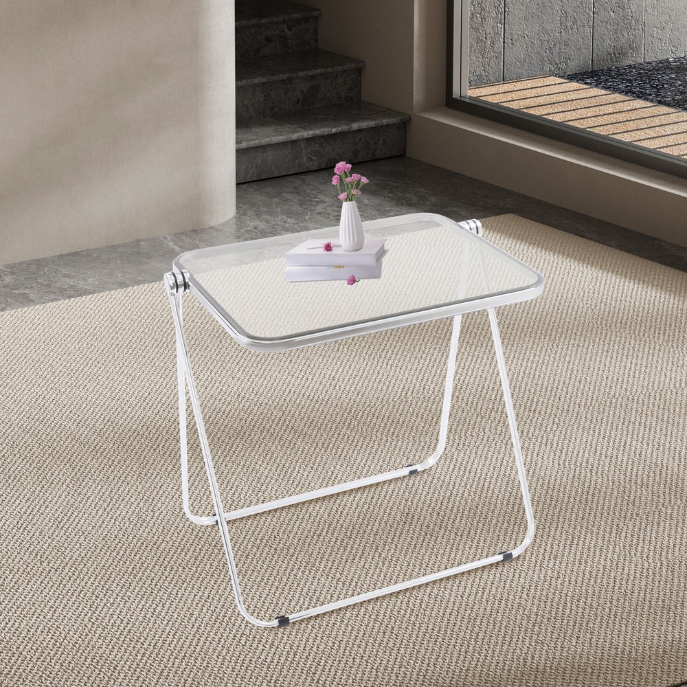 Clear Foldable Side Table, Tiny Desk for Home Office, Small Computer Desk