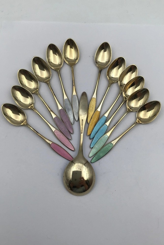 Frigast Sterling Silver/Enamel Spoons (12+1)