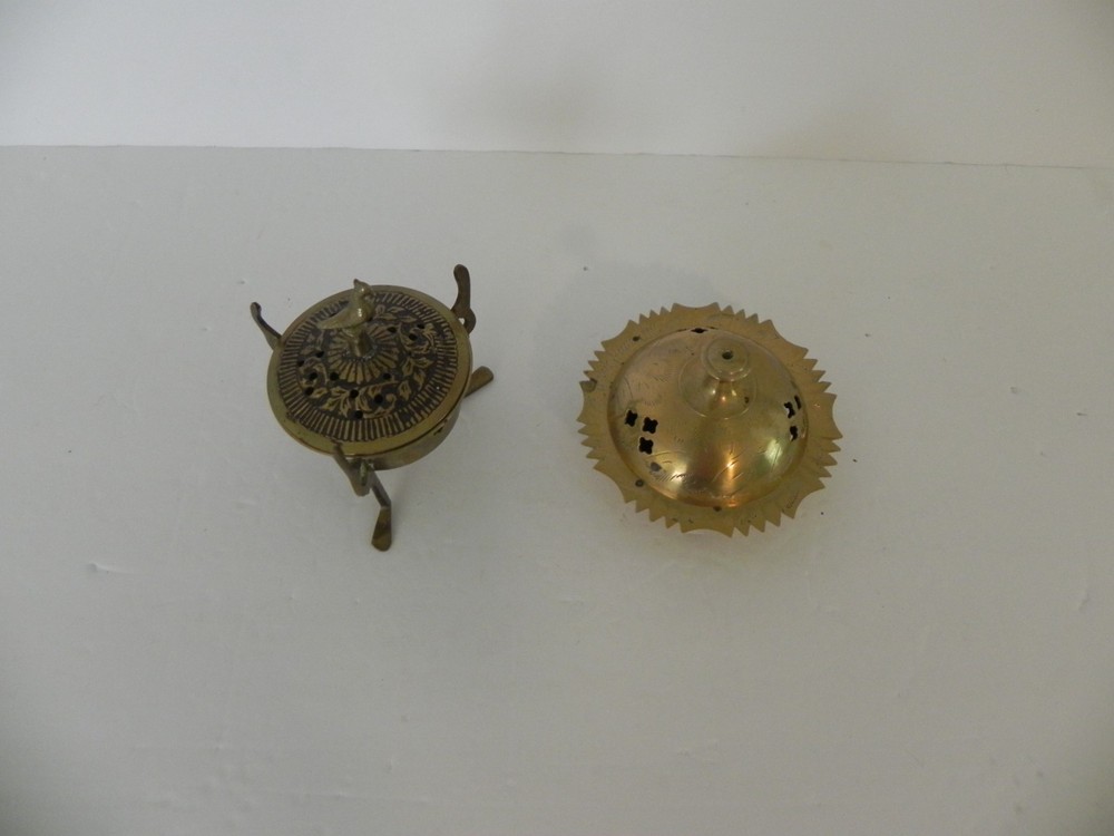 2 Vintage Solid Brass Incense Burners