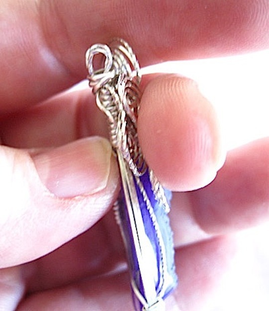 Wire Wrapped Sterling Silver Pendant Blue Druzy Agate Gemstone Cabochon