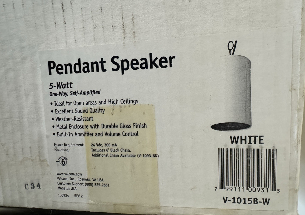 Valcom V-1015B-W White Pendant Speaker