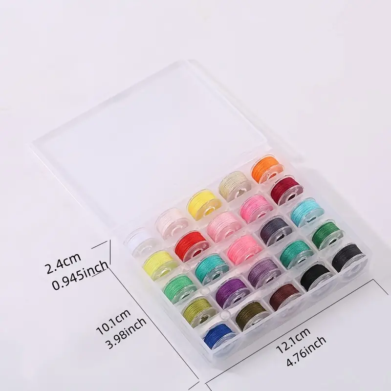 25pcs Multicolored Thread Filled Plastic Bobbins and Storage Box - New