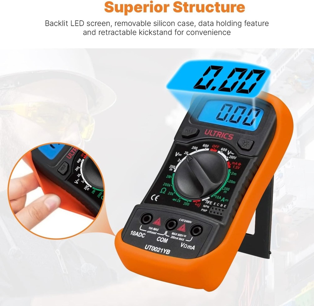 Multi-Functional Digital Multimeter - Backlit LCD for Easy Readings in Any Light