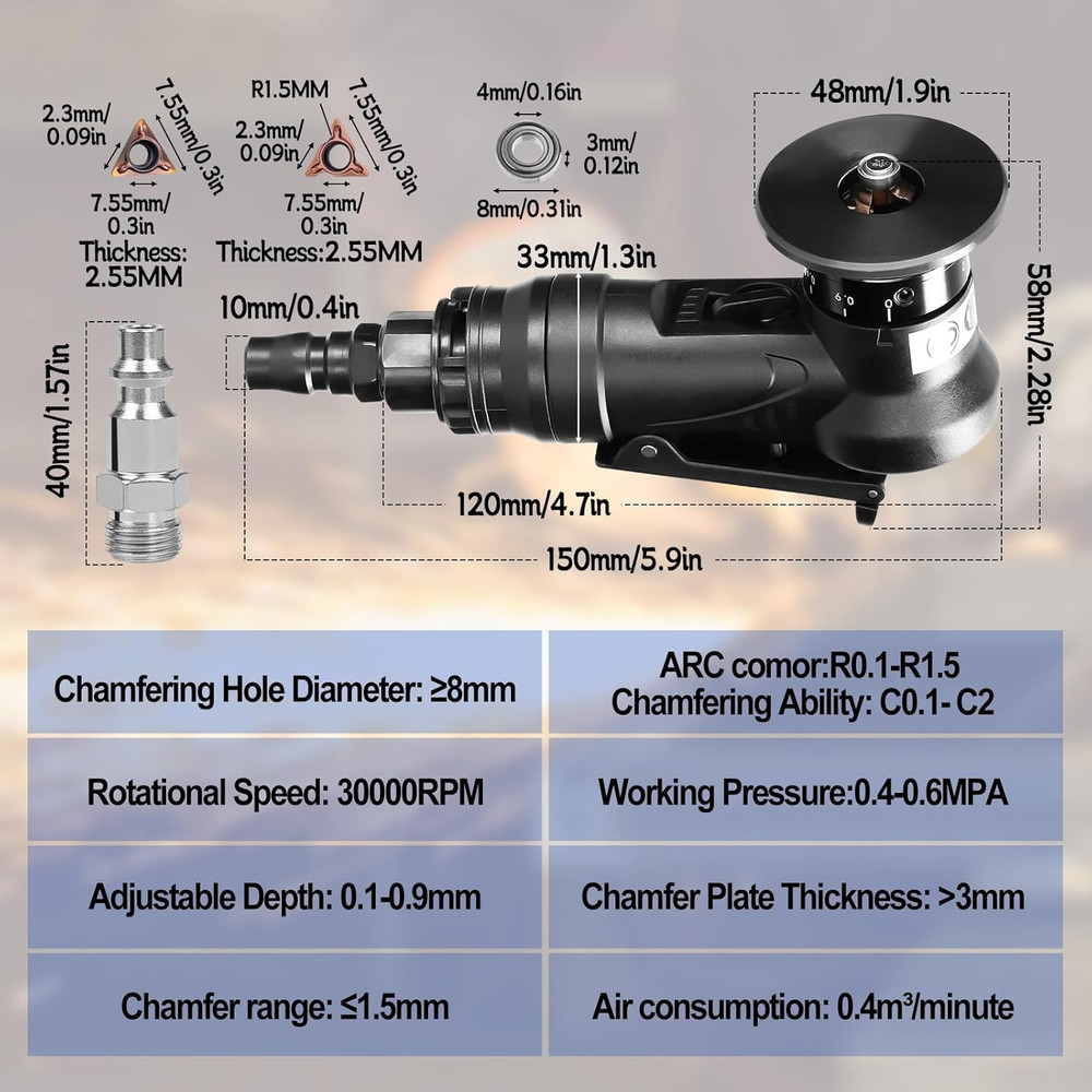 Pneumatic Chamfering Tool Handheld, Mini Air-Powered Chamfering Machine Trimming