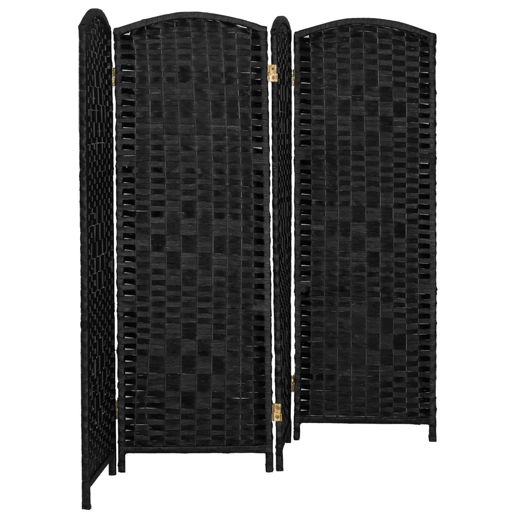 4 ft. Short Diamond Weave Fiber Folding Screen - Black - 4 Panel