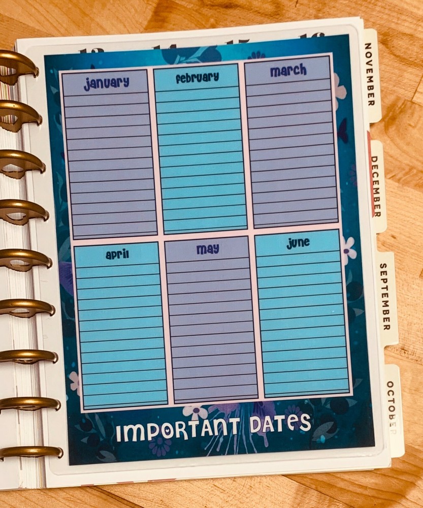 Important Dates Dashboard for use with Classic Happy Planner~