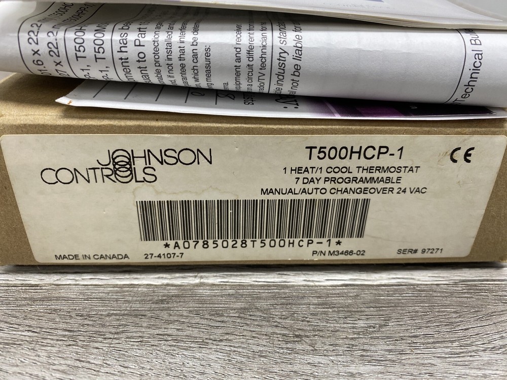 Johnson Controls T500HCP1 Programmable Thermostat White - *Tested Works*