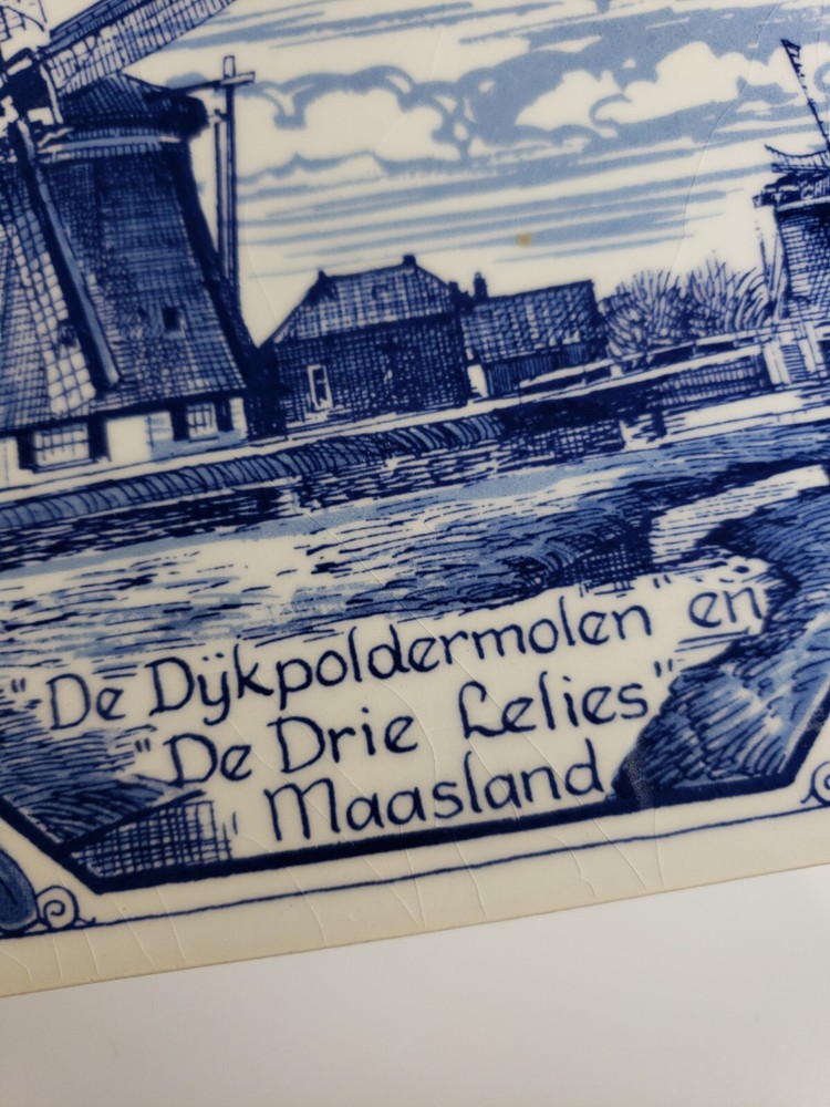 Delft Blue And White Tile Holland Windmill