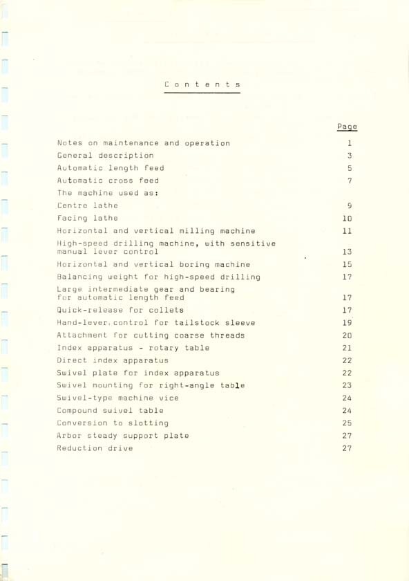 1 Universal Machine Tool Operator Instruction Manual Fits Meyer & Burger UW1 UM3