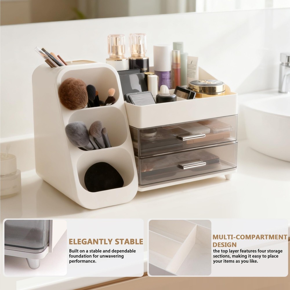 Makeup Organizer with Drawers – Large Cosmetic Storage Box for Vanity, Bathro...