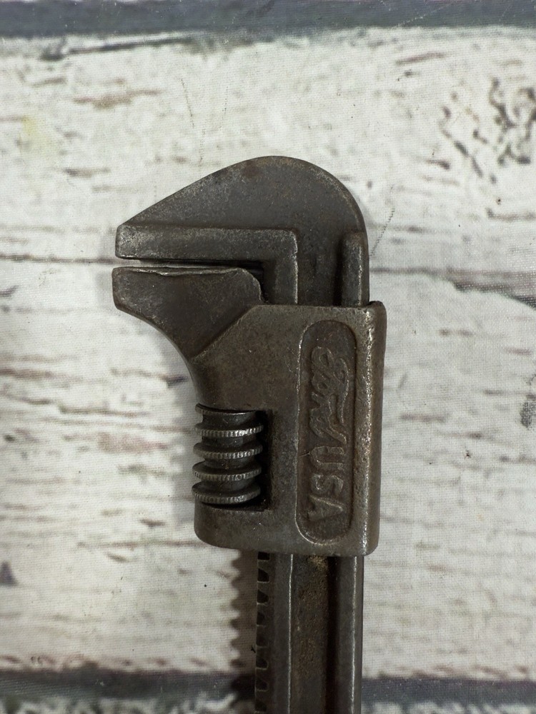 VTG Ford USA Adjustable Monkey Pipe Wrench "M" 9 Inch Script Logo Marked Tool