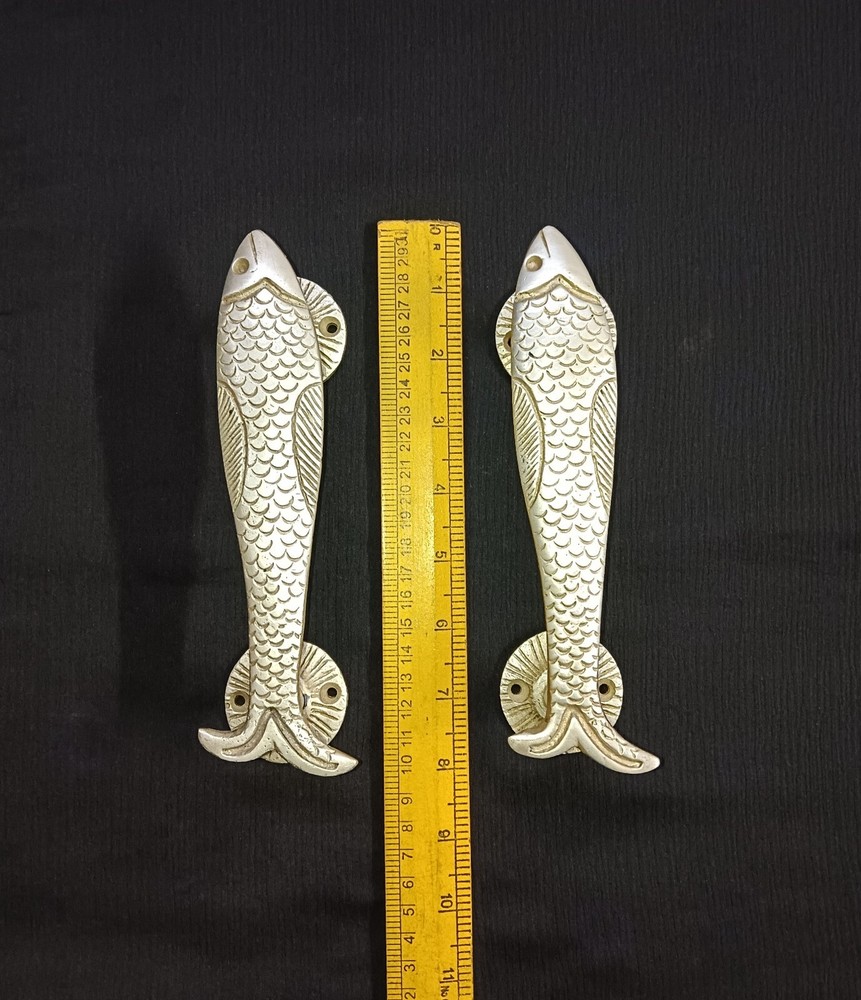 River Fish Decorative Door Handle Pair Brass Nautical Fish Door Pull Decor CA464