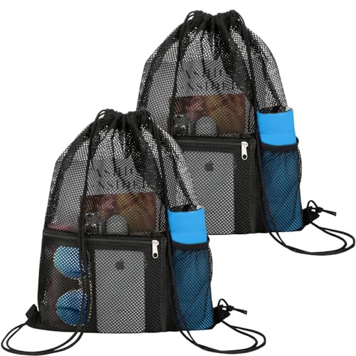 NATURAL STYLE 2 PACK Mesh Drawstring Backpack Bag, Multifunction Mesh Bag Black