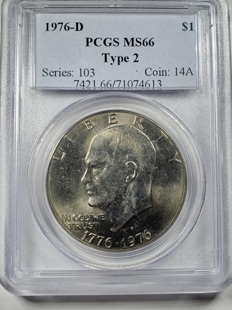 1976-D Type 2 PCGS MS66 Eisenhower Dollar Gem Uncirculated Denver Mint