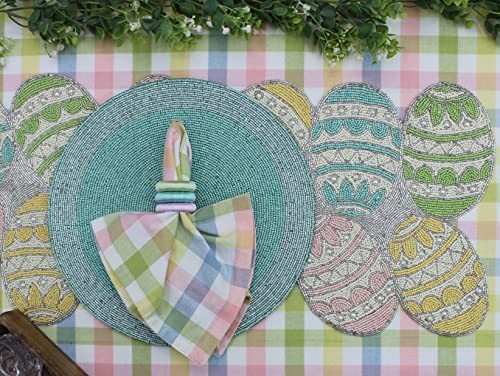 Happy Hunting Handmade Beaded Table Runner - Spring Bunny Easter Eggs 13x36