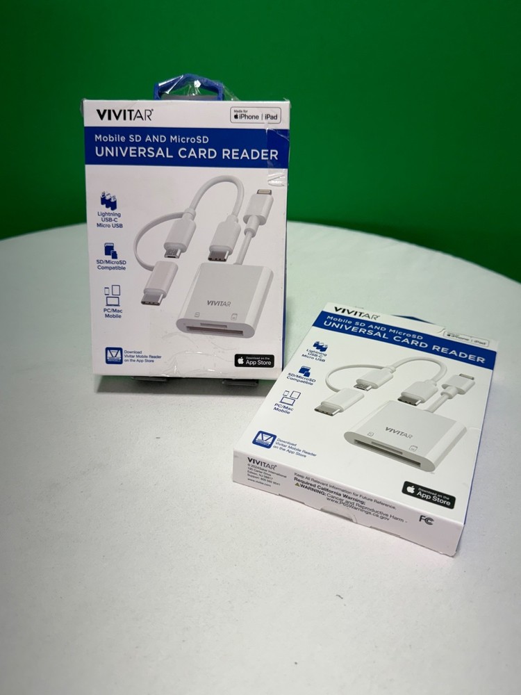 Vivitar SD MicroSD Card Reader 8 Pin USB-C Micro USB Adapter iPhone iPad