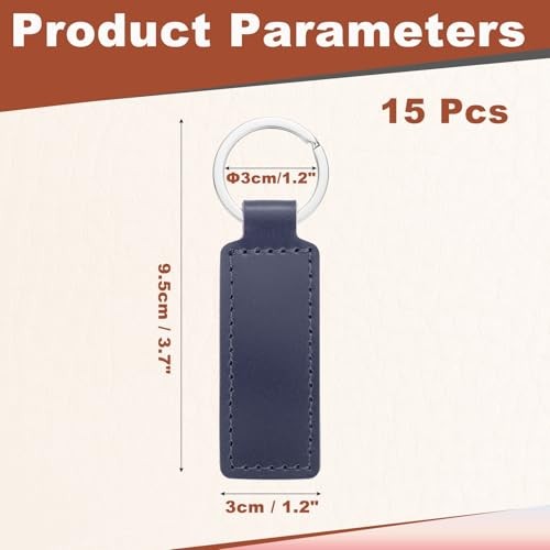 15 Pcs Leather Keychain Blanks Bulk Rectangle Laser Engraving Dark Blue