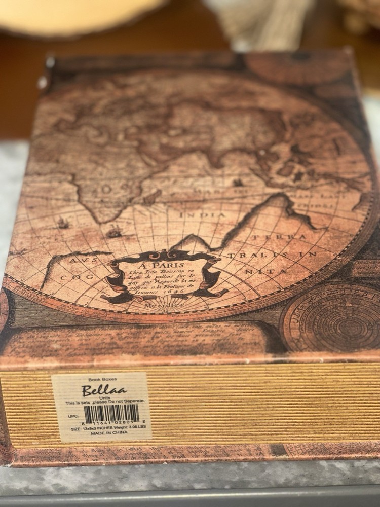 Decorative Book Boxes World Map Pattern Antique Book Invisible box with