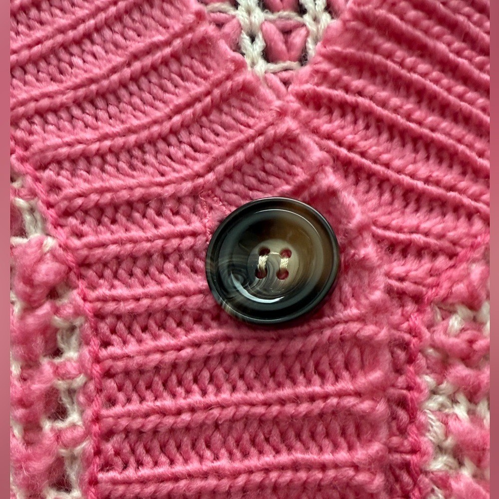 Pink Waffle Knit V-neck Button Up Sweater