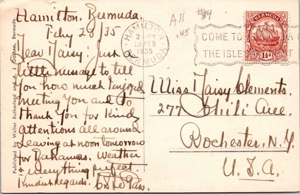 Bermuda 1935 - Hamilton - PPC - J8416