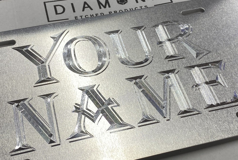 ENGRAVED Custom Personalized Name Car Tag Diamond Etched Silver License Plate