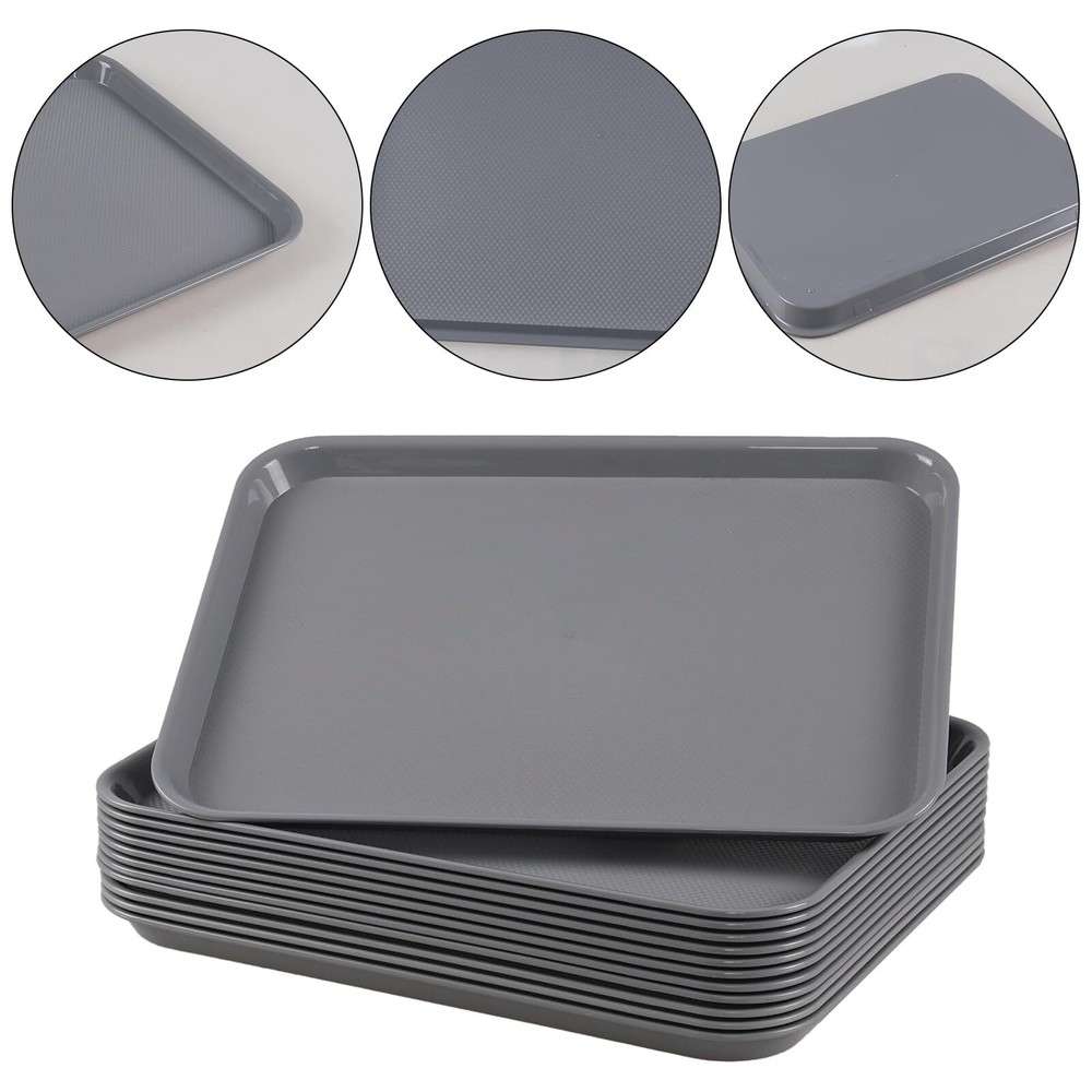12-Pack Plastic Fast Food Service Trays Rectangular Cafeteria Tray