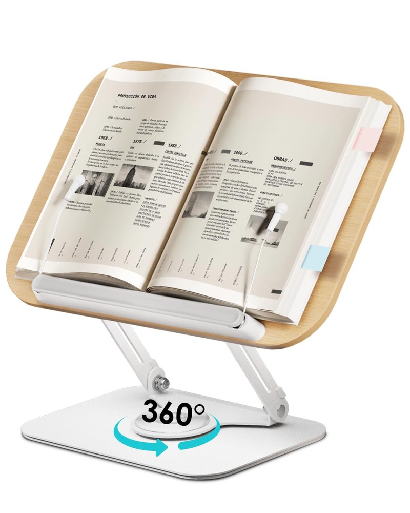 Book Stand Reading Holder Height Angle Adjustable 360 Rotating Base LW