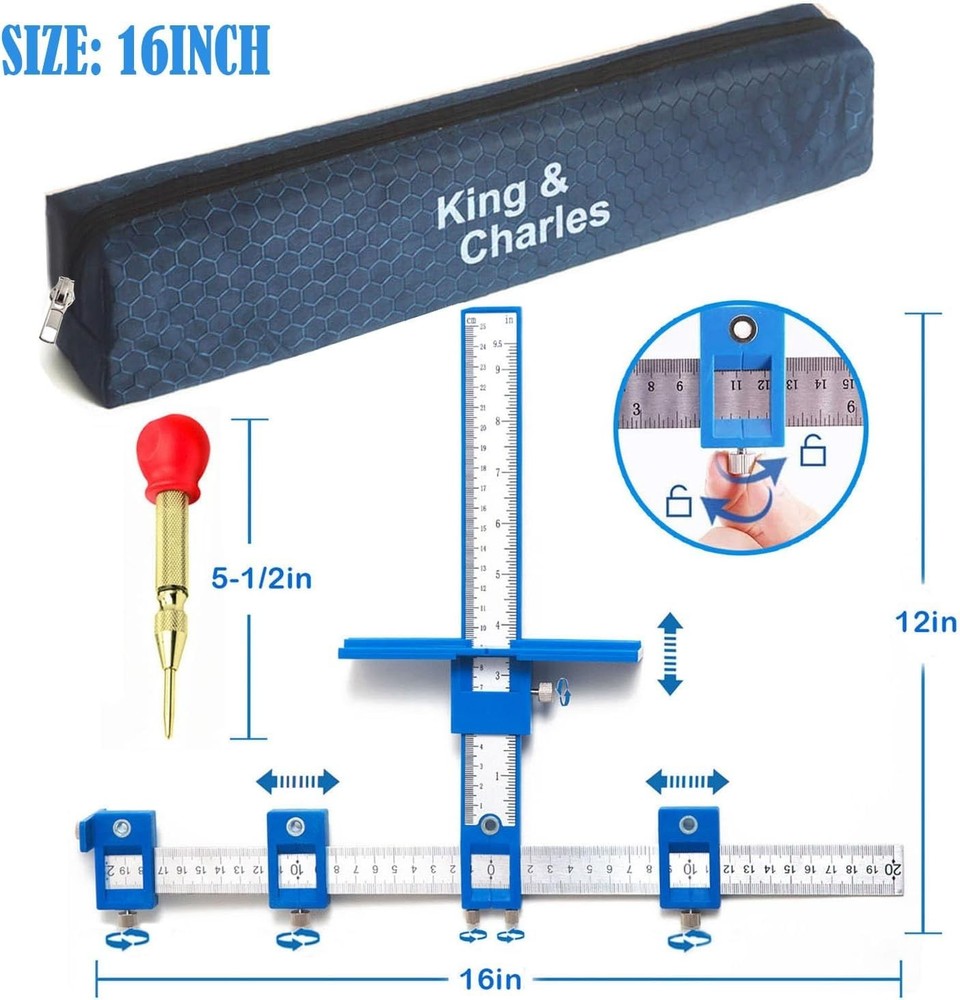 Durable Multi-Scale Cabinet Hardware Jig with Hole Punch for Easy Installations