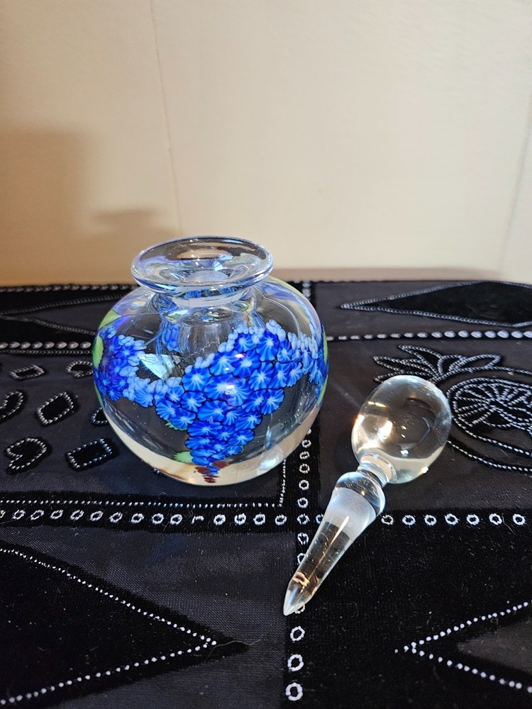 Lundberg studios blue flowered perfume bottle and stopper