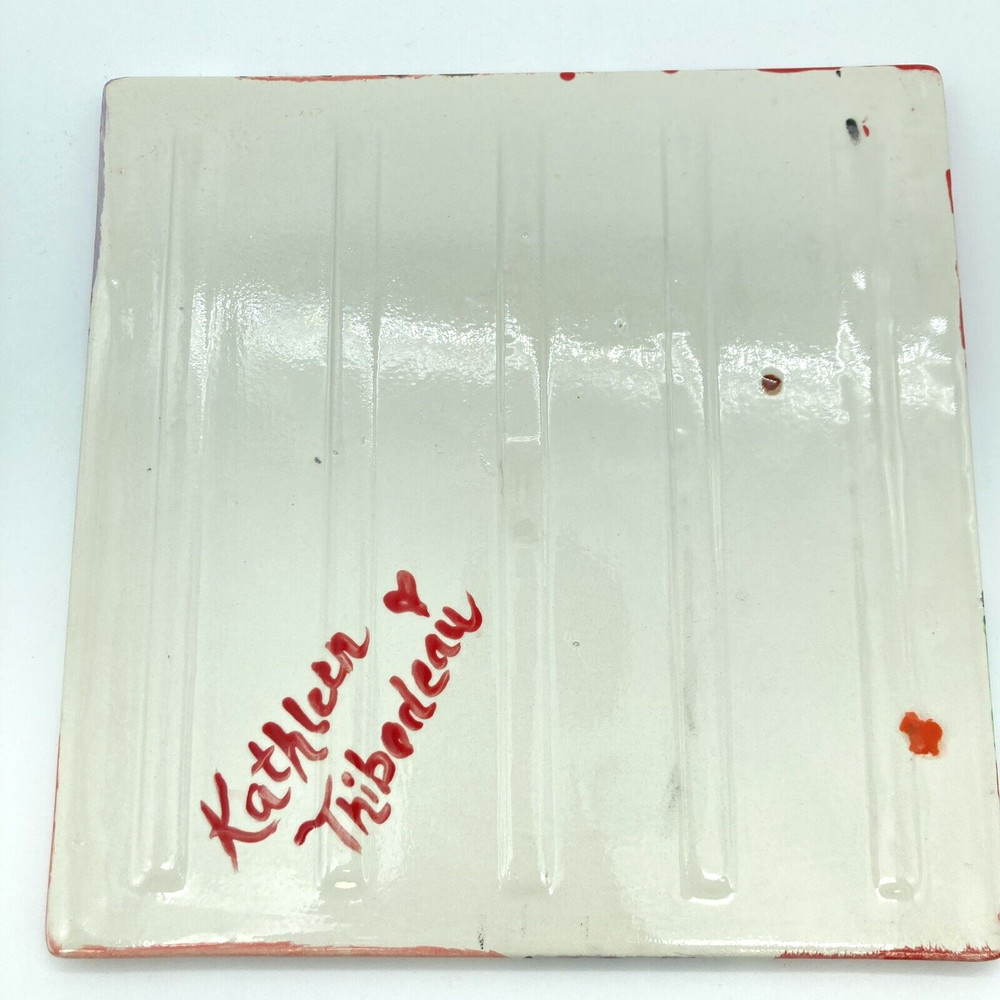 Decorative Tile Handmade 8” Square Floral Ceramic Tile Red Pink Green Signed