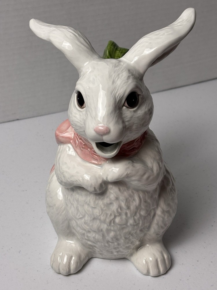 Vintage Easter Bunny Rabbit Ceramic Pitcher By Cheryl Johnson Japan 8.25”