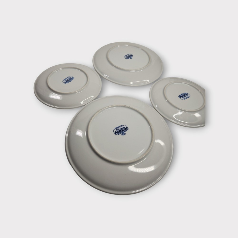 Noritake Primastone Blue White Fruit Plates Set 4 Pear Apple Dinner Salad