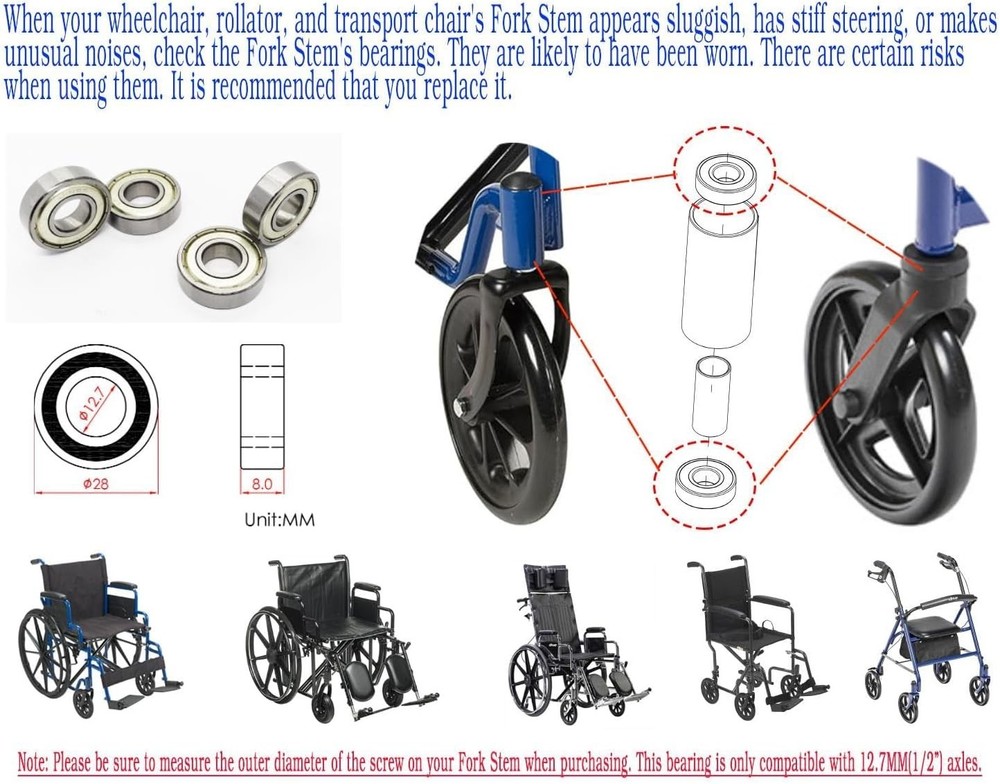 wheelchair Fork Stem Bearing,Rollator Fork Stem Bearing,front wheel fork bear...