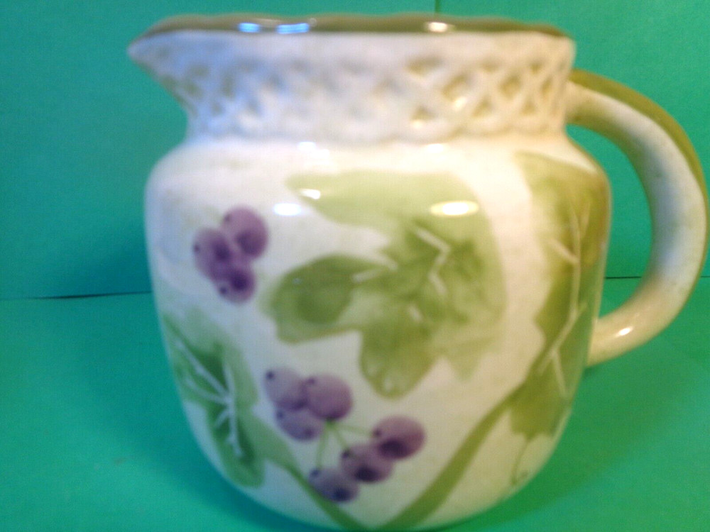 Grape Vine Pattern Ceramic Creamer, 3 7/8" Tall, Jay Imports (Used/EUC)