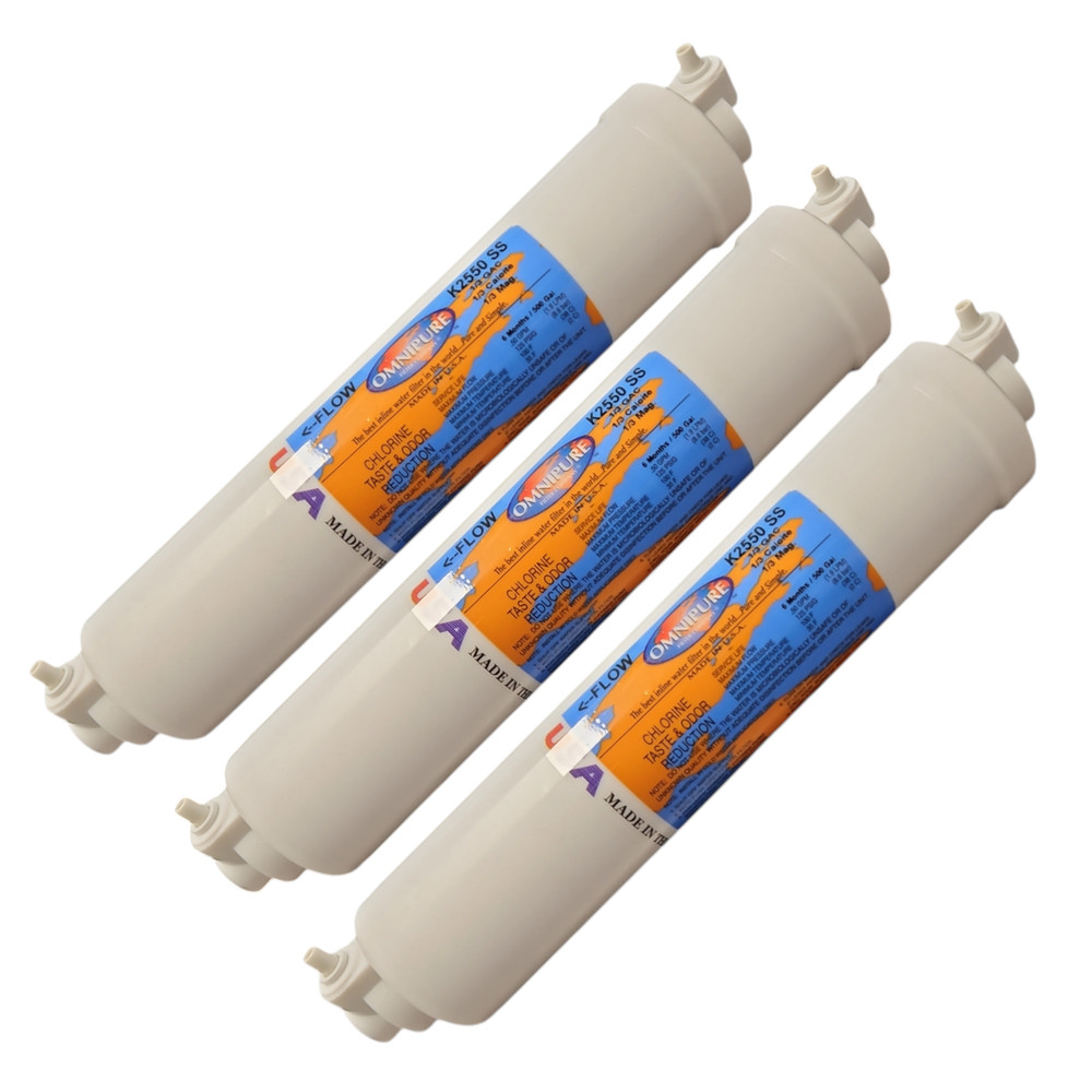 Omnipure K2550-SS Inline Calcite/Magnesium & GAC 10" x 2" Port 1/4"QC 3PK