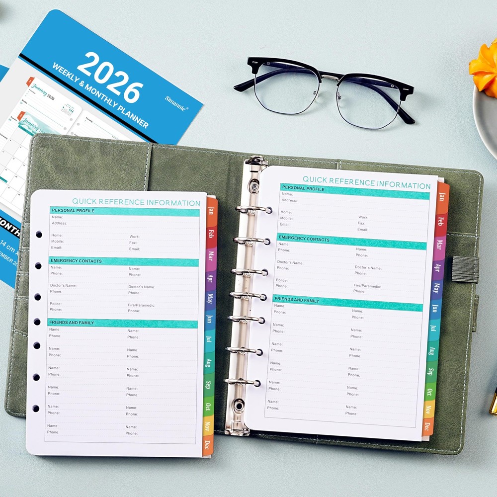 2026 Planner Refills - A5 Inserts with 7-Hole Punched, JAN A5, Blue