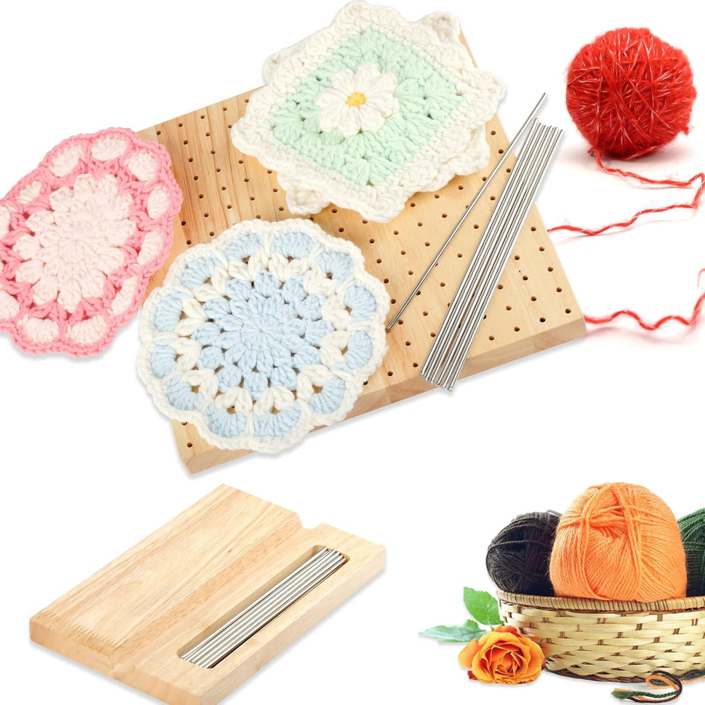 Blocking Boards for Crochet Projects, 8.5" Crochet Blocking Board with 15 Peg...