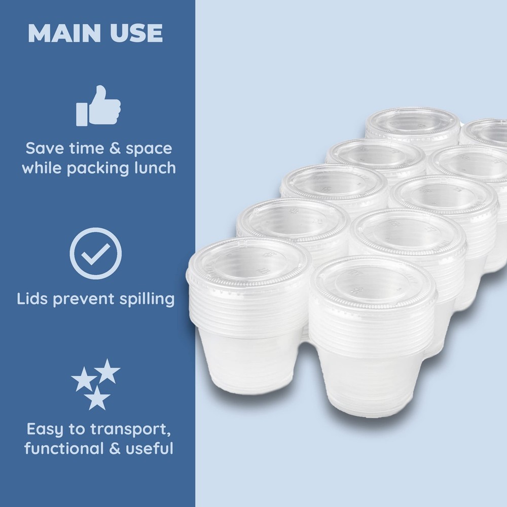 Condiment Cups with Lids, 100 Sets per Pack: Small Plastic Containers for...
