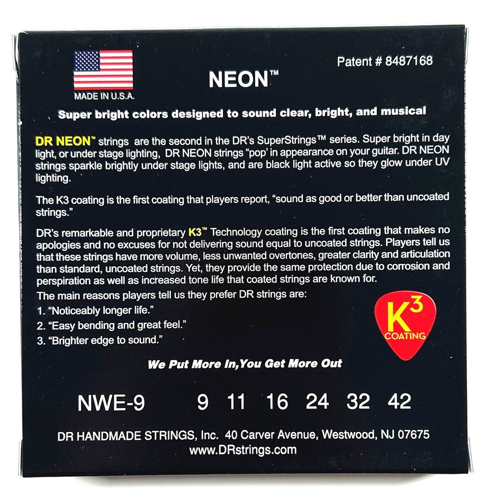 DR Strings Guitar Strings Electric Neon White 09-42 Light