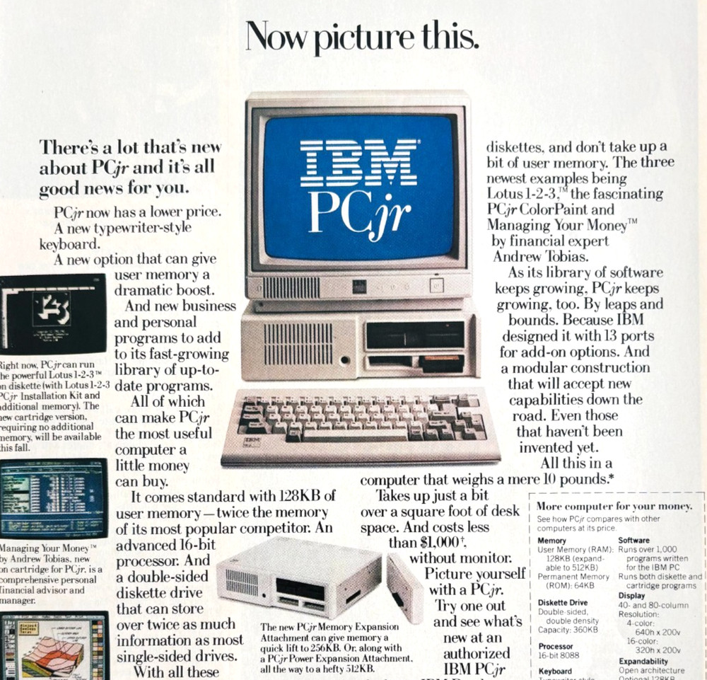 1984 IBM PC Jr Advertisement Vintage Computer Technology Charlie Chaplin DWX13B