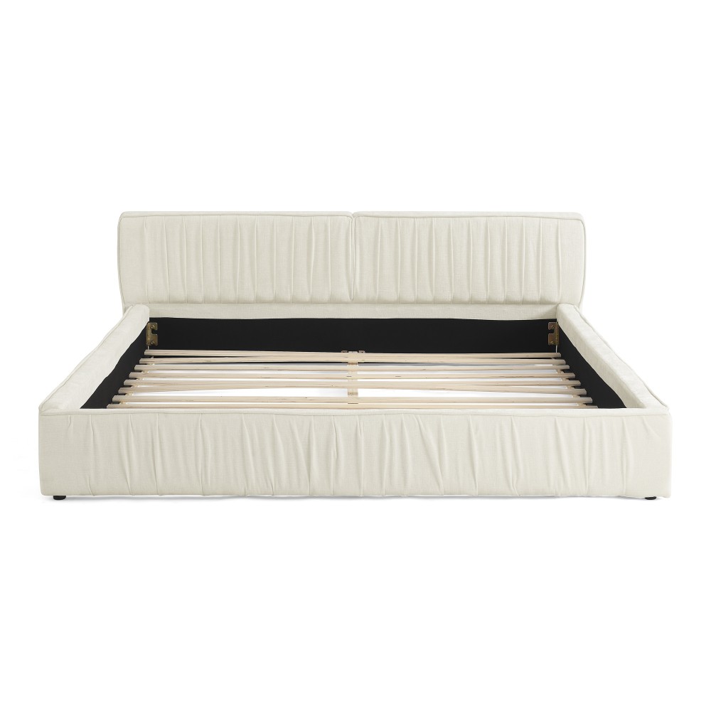 Queen Upholstered Bed Frame w/ Headboard & Platform Base, Beige