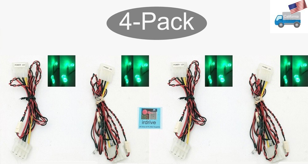 NEW Qty of 4: 34" Bright 2-LED Green Light Computer Desktop PC Case Mod. Kit