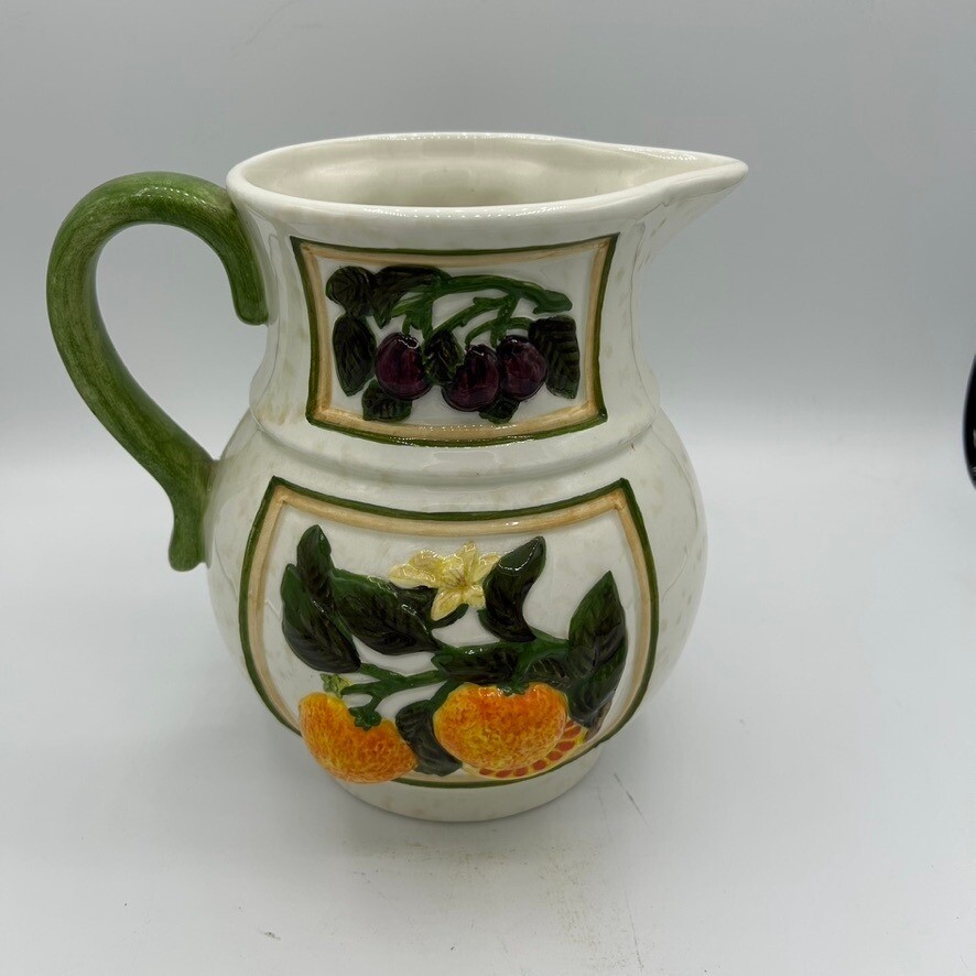 Vintage 01 Ceramic Pitcher Embossed Fruit Design Decorative Kitchen Decor Cream