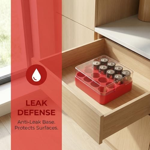 Battery Organizer Storage Case, Battery Vault Box Container for Medium-C Red