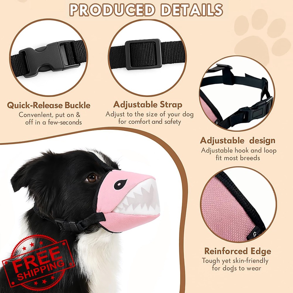 Shark Dog Muzzle XL Black Mesh Soft Adjustable No Bark Biting