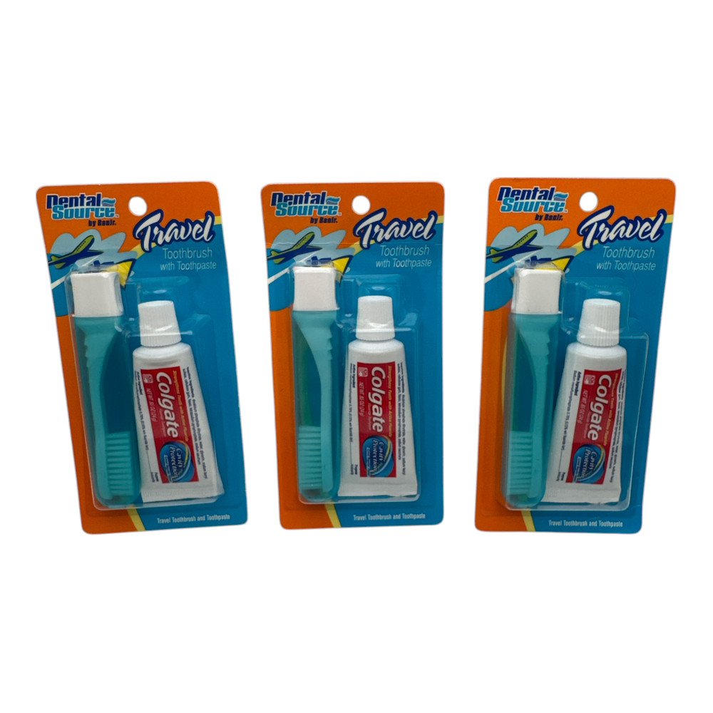 Dental Source Travel Toothbrush Mini Colgate Toothpaste 3 Sets NIB