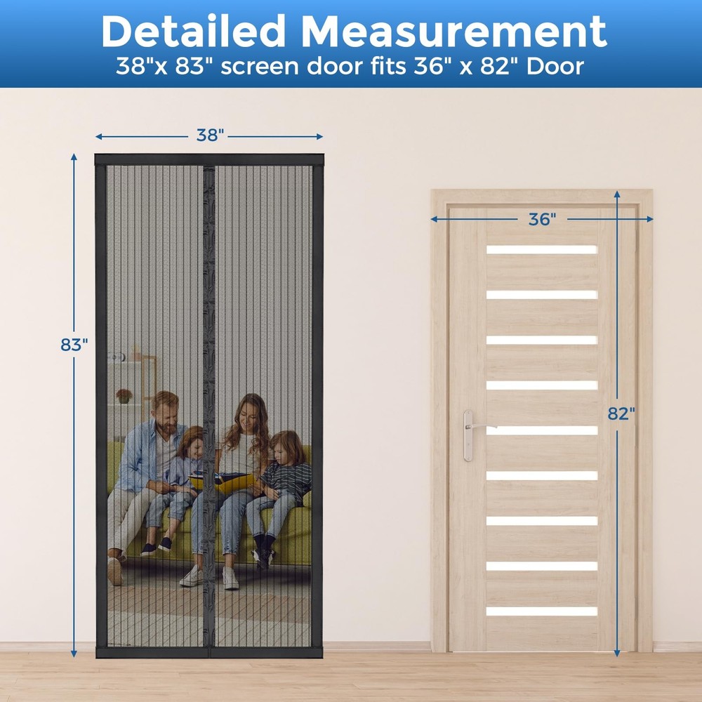 Smartor Magnetic Screen Door Fit 36"x82", Polyester-Black