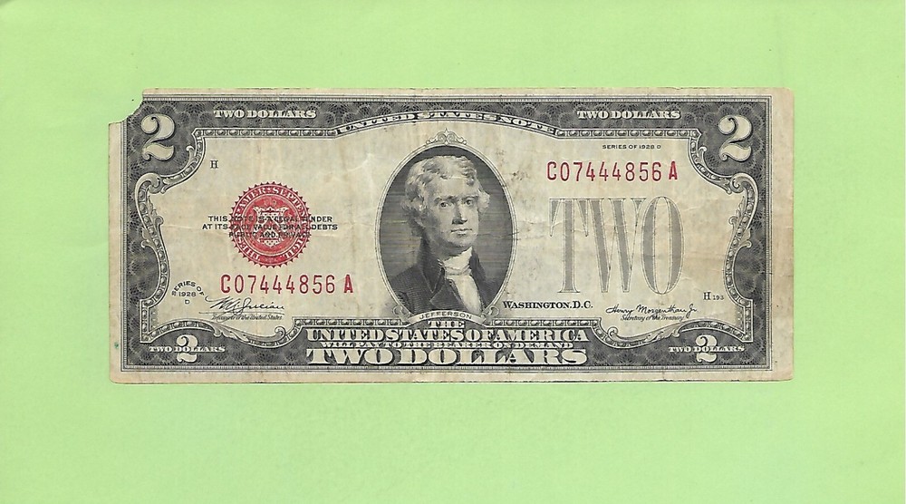 1928D $2  RED SEAL U.S. NOTE  C 0744 4856 A .... 1928D $2  C-A